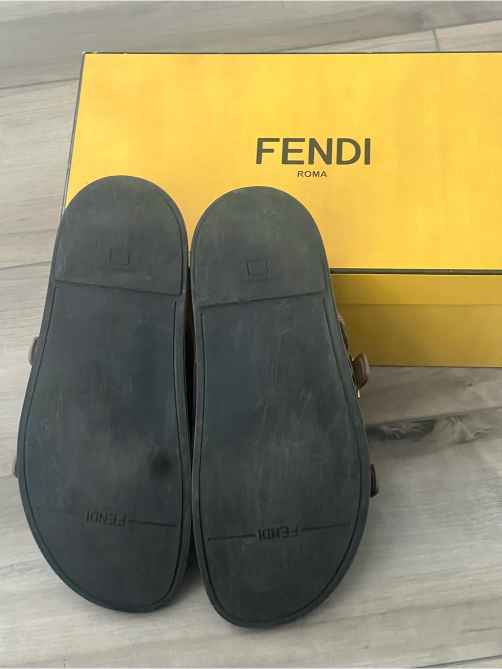 Fendi Brown & Black FF Jacquard Double-Buckle Slides - Picture 6 of 9